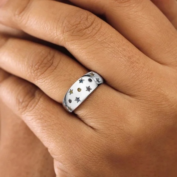 Genuine Blue, Yellow, and Red Diamonds Celestial Sterling Silver Ring NIB Size 7 - Picture 5 of 6